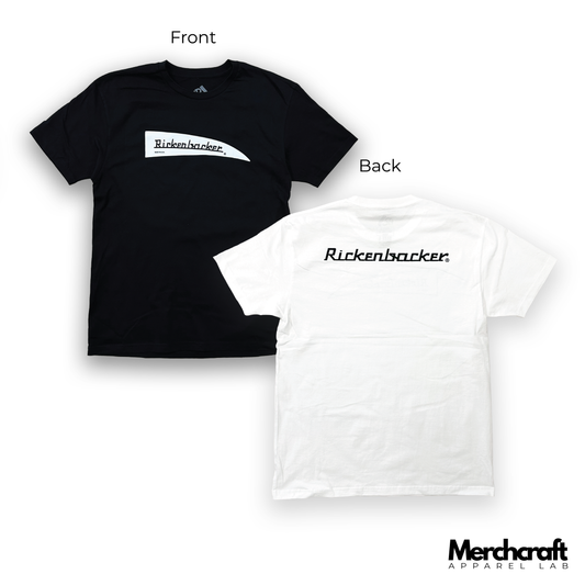 Front and back custom T-shirt mockups showing two coordinated screen print placements